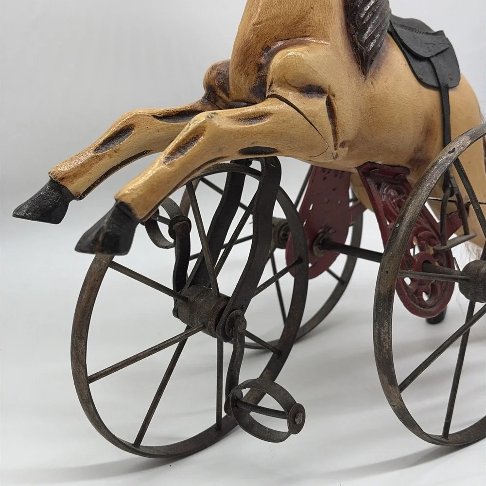 20th Century velocipede tricycle 17x15in Wood & Cast Iron Horse Children's  Toy